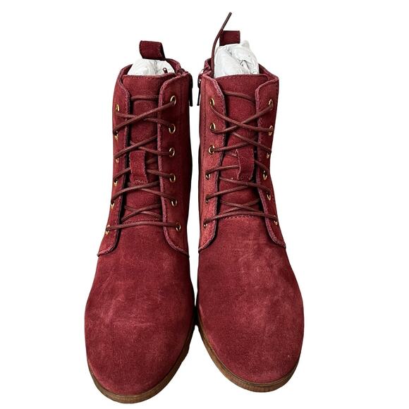 Diba Womens Blake Leather Suede Lace Up Wedge Booties Size 8.5 Burgandy Red NWOB - Picture 3 of 12